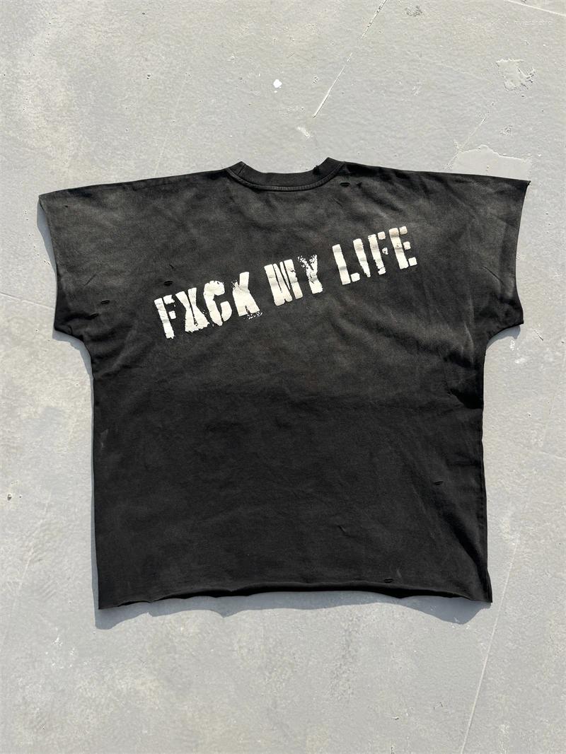 Men's T Shirts Washed Saint Punk Art Limited Edition BOX TEE Hand Worn Vest T-Shirts Men Women High Quality Shirt