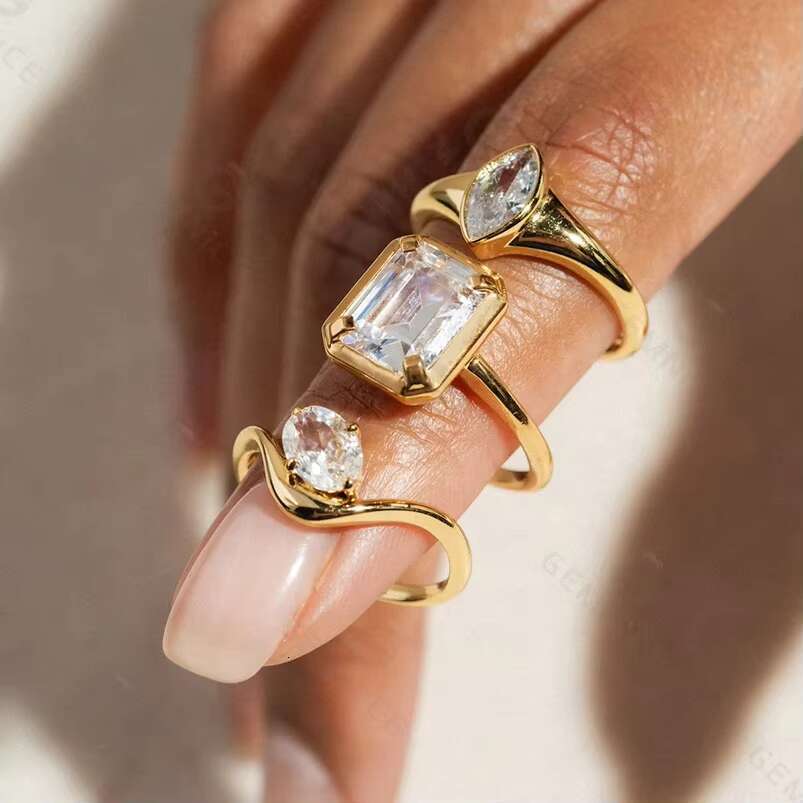 Gemnel Minimalism Fine Jewelry 18K Gold 925 Silver Classic Curve Marquise Moissanite Diamond Rings