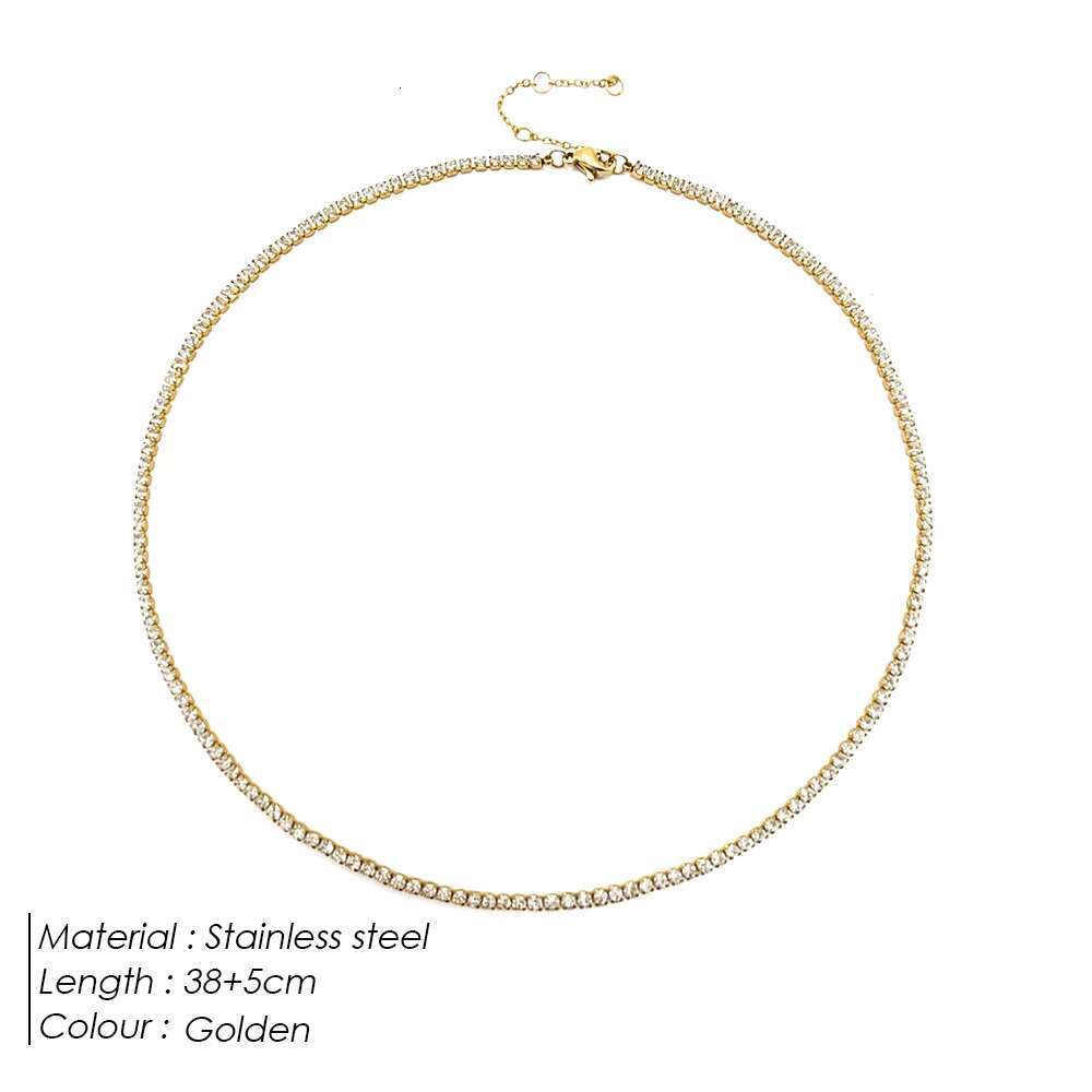 EManco Stainless Steel Women's Crystal Necklace High Quality Tennis Bone Chain