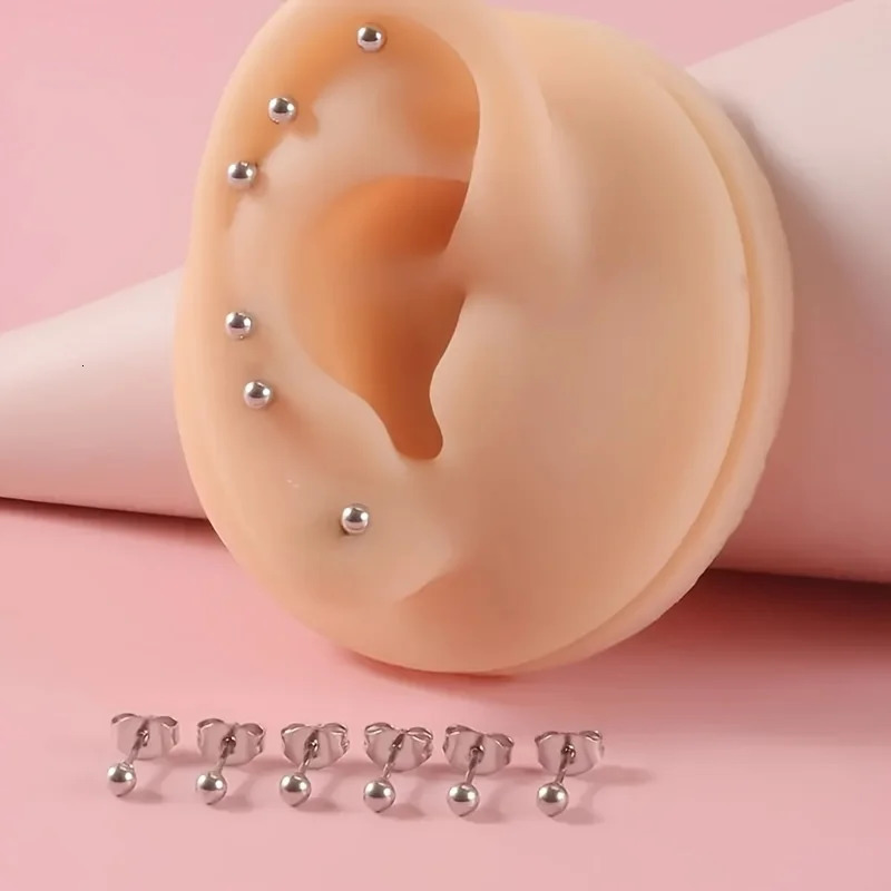 12pcs 2mm-3mm Tiny Butterfly Buckle Stud Earrings 316L Stainless Steel Hypoallergenic Universal Ear Bone Studs Piercing Jewelry 250512