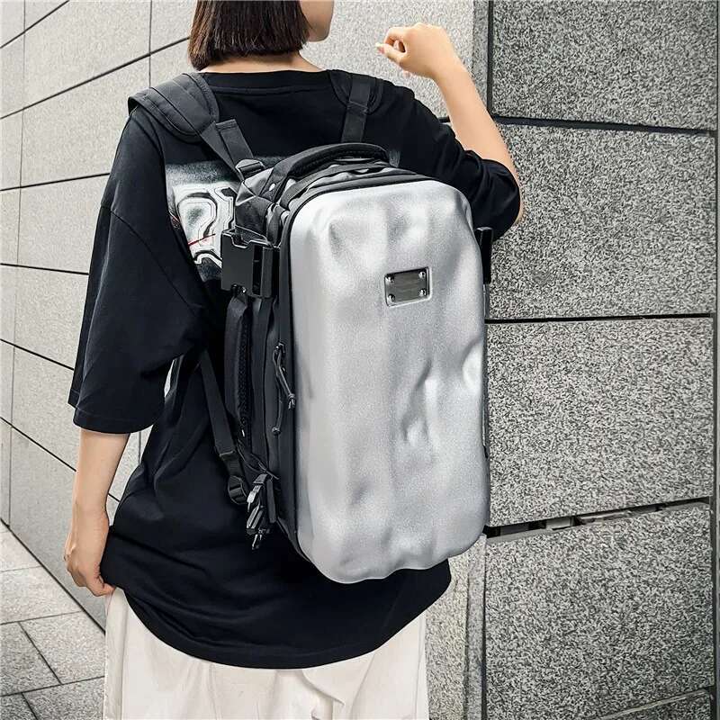 Travel damaged hard shell backpack, men's bumpy and unique single shoulder bag, Chinese style, pure color, ha
