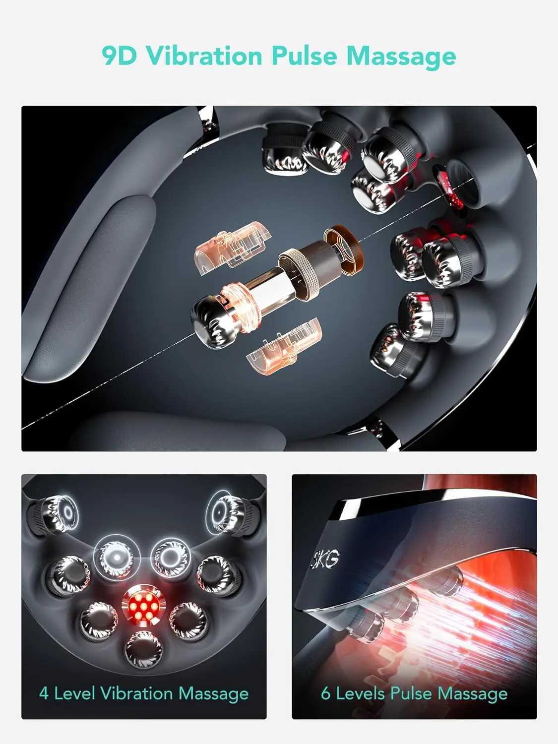 SKG Foldable Neck Massager with Heat Cordless Deep Tissue Vibration Massager for Pain Relief Portable 9D Electric Shiatsu NeckW250512