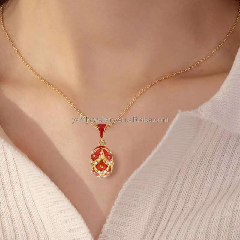 2025 Hottest Pendant Necklace Jewelry Brass Enamel Hand Plated Scaly Pattern Vintage Egg Pendant Necklace