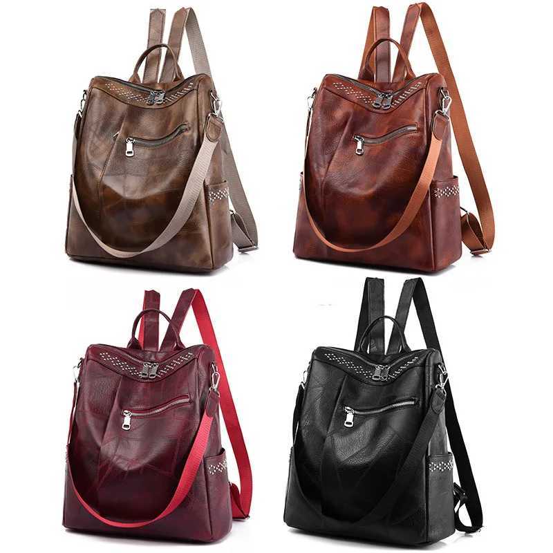 2024 Soft Pu Leather Women Backpack Youth Lady School Bag Big Capacity Travel Backpacks Womens Shoulder Bags Z250512