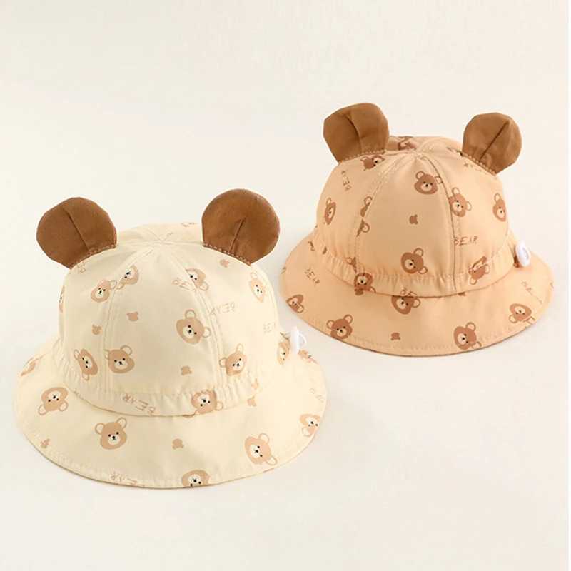 Cute Bear Baby Bucket Hat With Ears Spring Summer Infant Girl Boy Basin Cap Outdoor Toddler Kids Sun Protection Fisherman Hat R250512