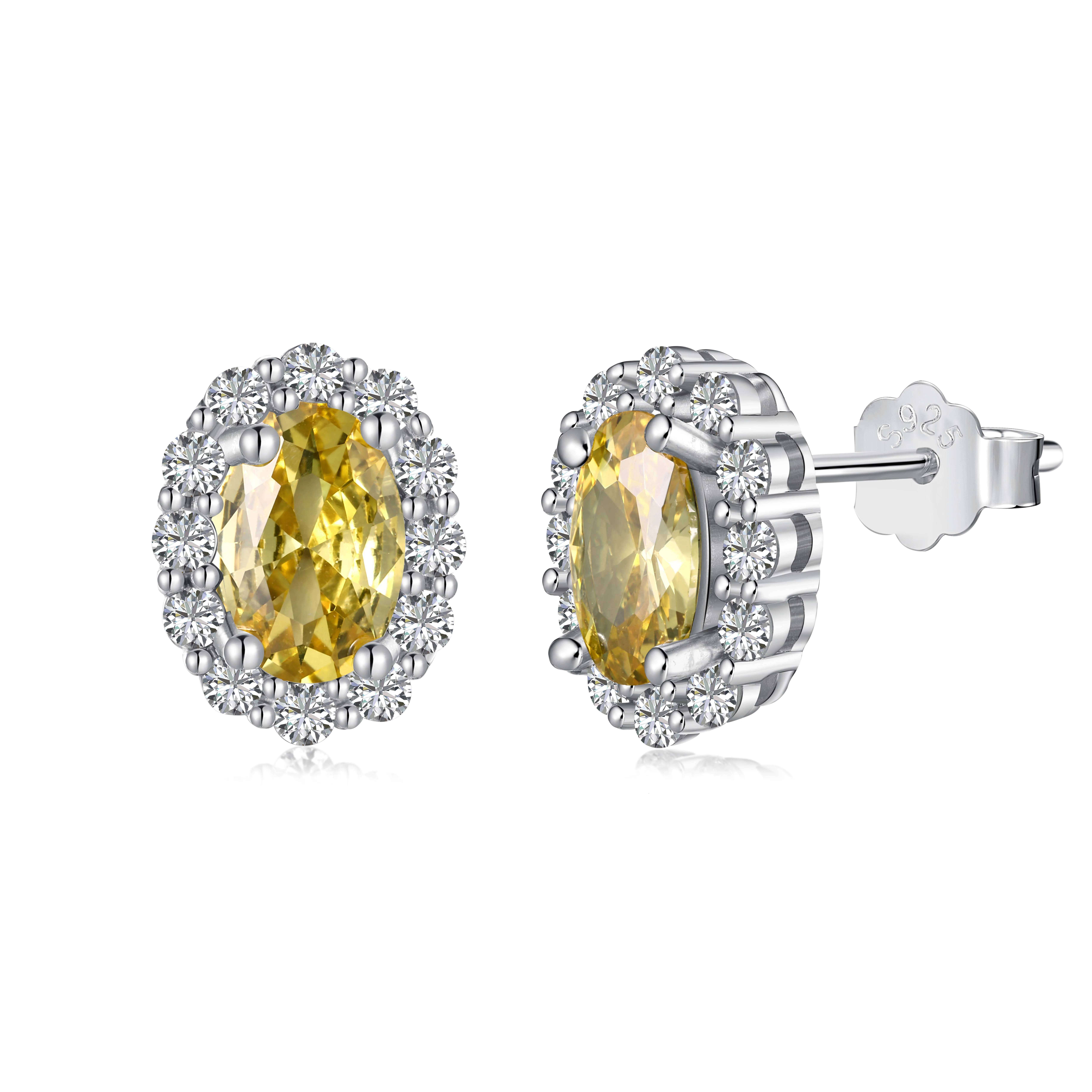 925 Sterling Silver Zircon Ring Egg-Shaped Flower Head Rhodium Gold Plated Fine Jewelry Anniversary Wholesale Factory Supply