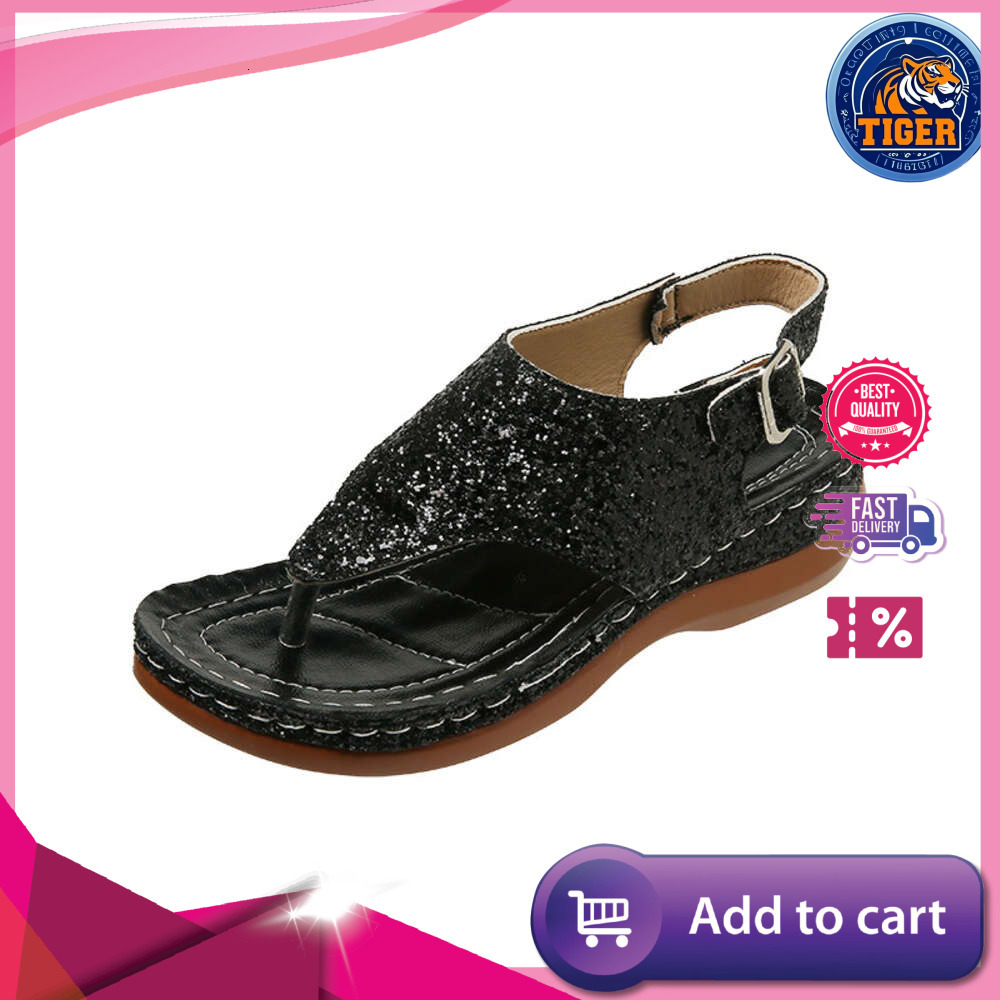 Ddmytiger Size For Large Women S Fashion Sequin Clip Toe Buckle With Herringbone Flat Sole Sandals Outdoor Shoes
