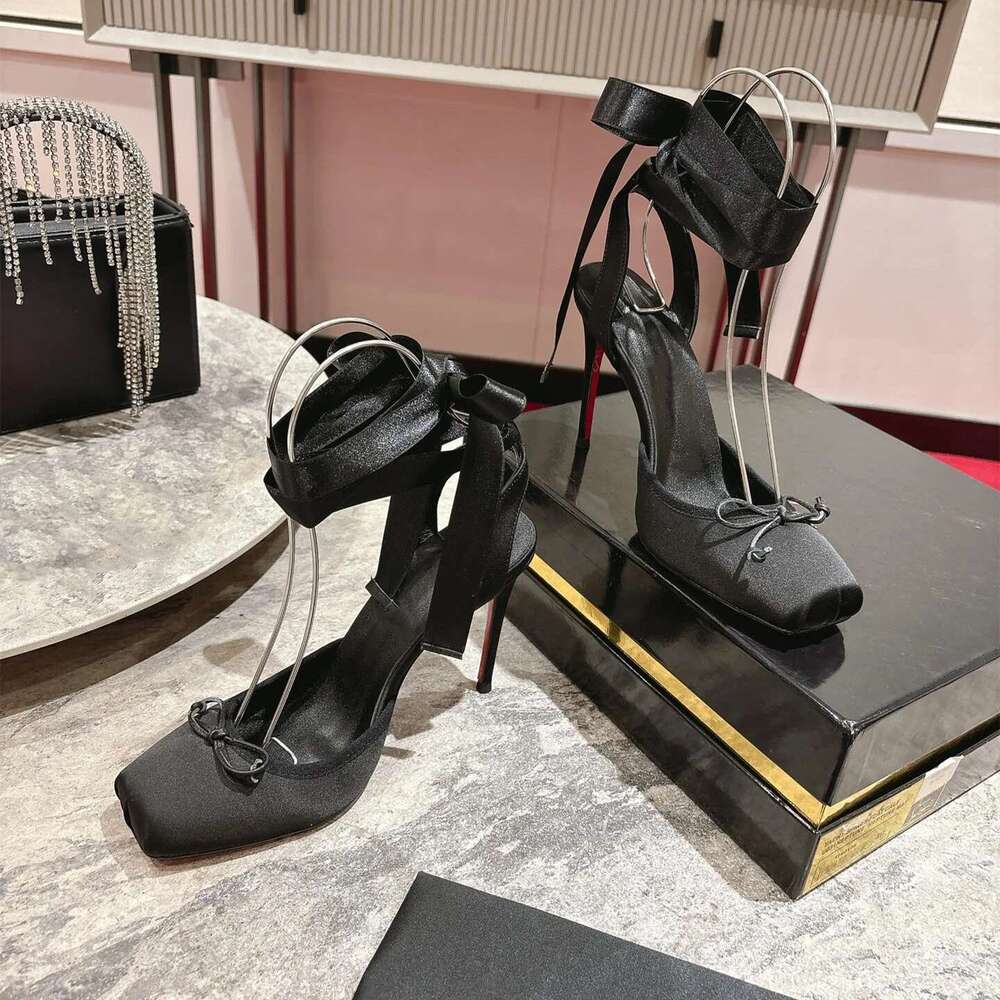 Women Size35-43 Silk Genuine Leather Pumps Super High Heels Butterfly Knot Ankle Strap Designer Shoes Zapatillas De Mujer