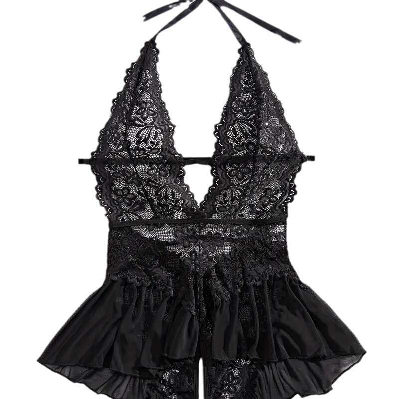 Patent Leather Sexy Lingerie New Women S Large Size Underwear Transparent Lace Sexy Temptation Passionate Open Crotch No Detachment KQ