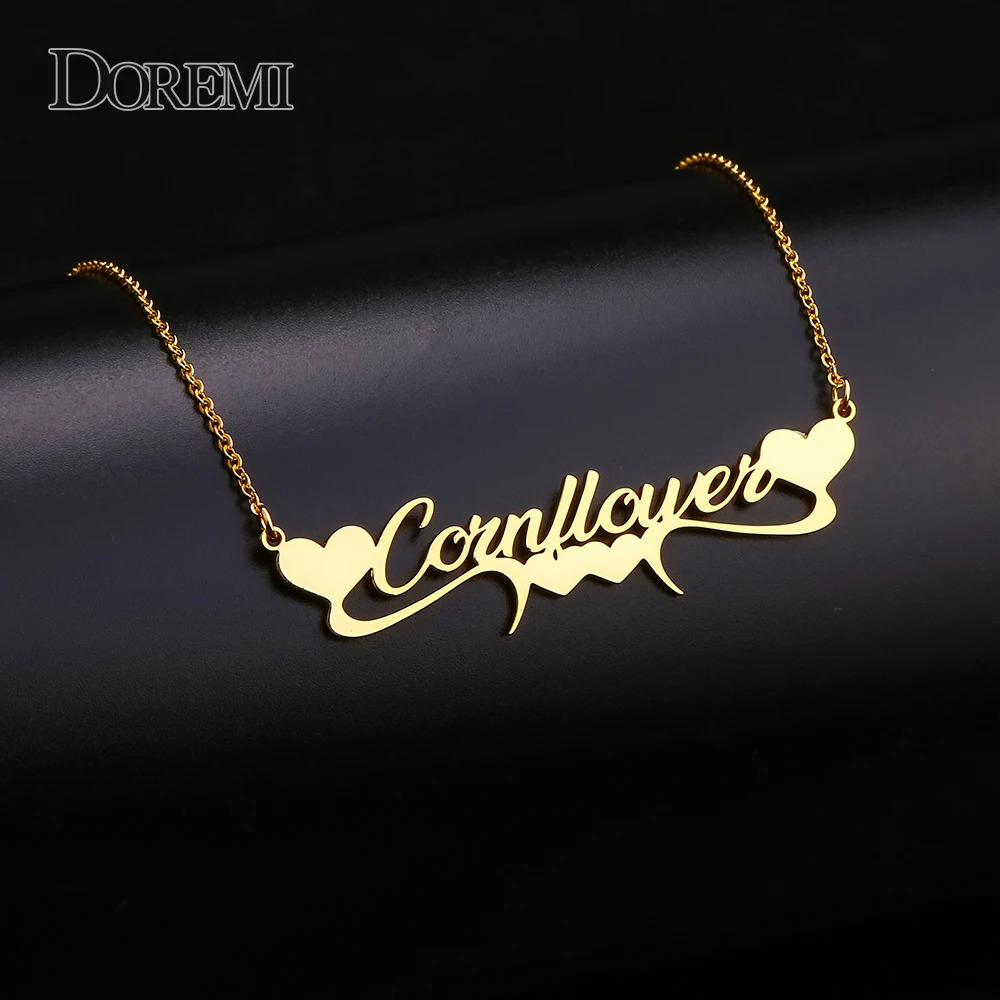 DOREMI Stainless Steel Handmade Custom Name Personalized Name Necklaces for Women Jewelry Gold Filled Heart Statement Choker 250512
