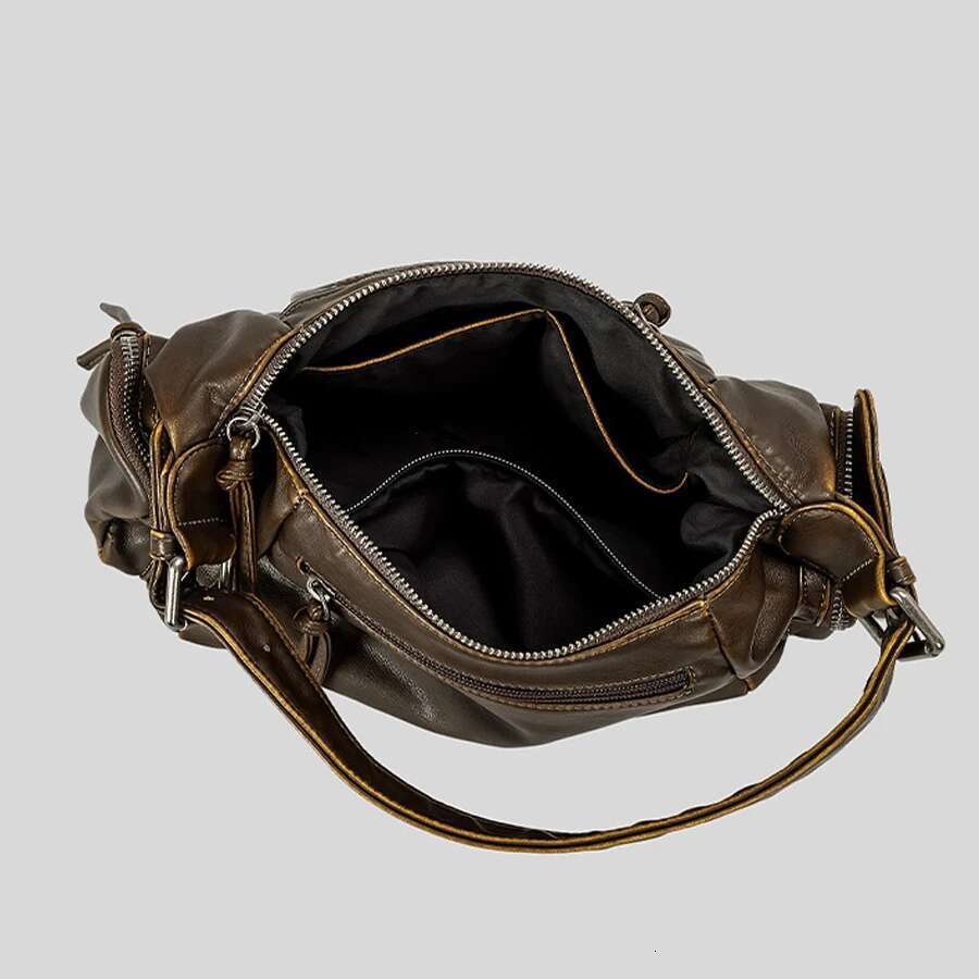 Vintage Underarm For Women Designer Multiple Pockets Shoulder Bags Soft Washed Pu Leather Crossbody Bag Y2k