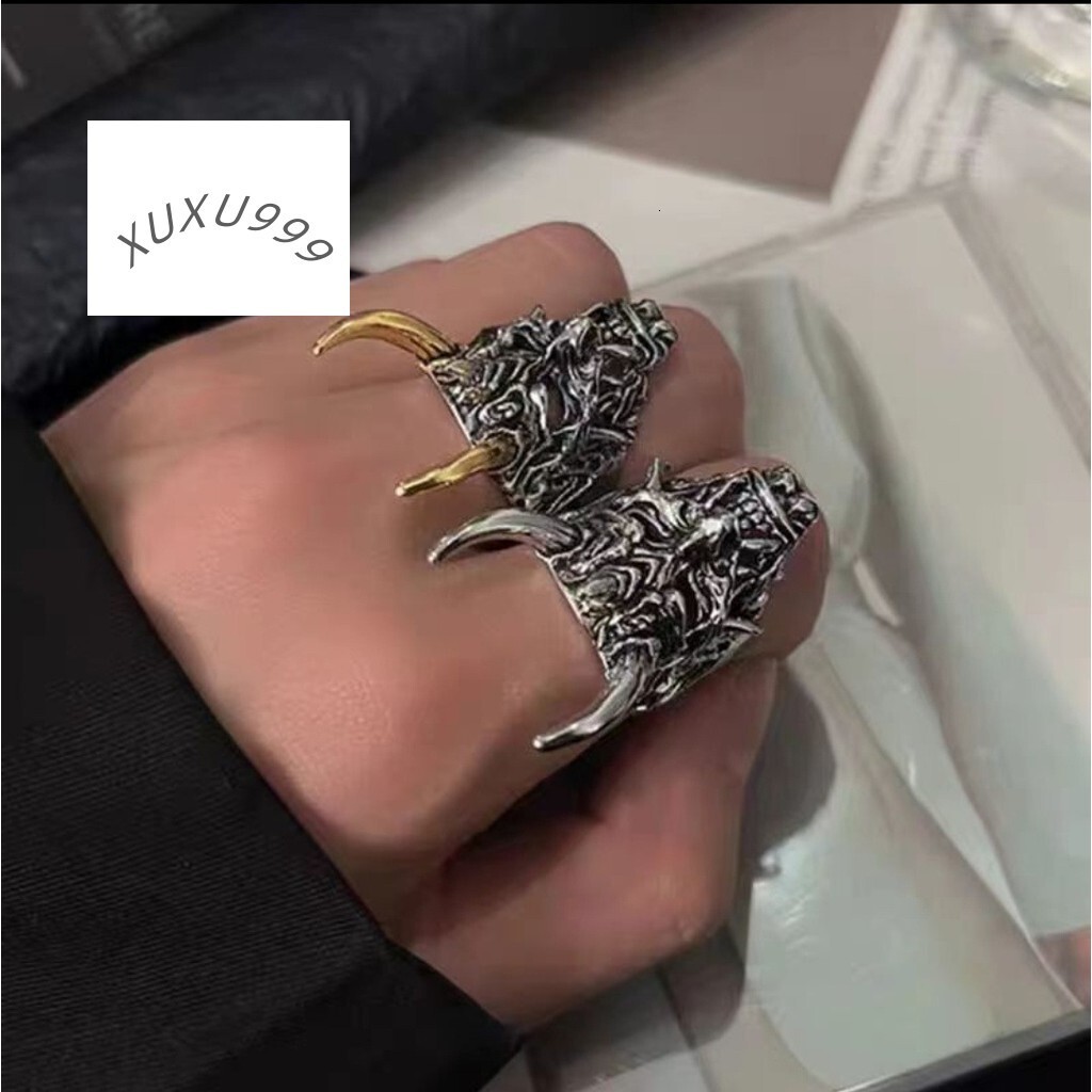 Fashion Star Half Face Opening Ring for Men Gothic Punk Devil Mask Coffin Adjustable Rings Jewelry