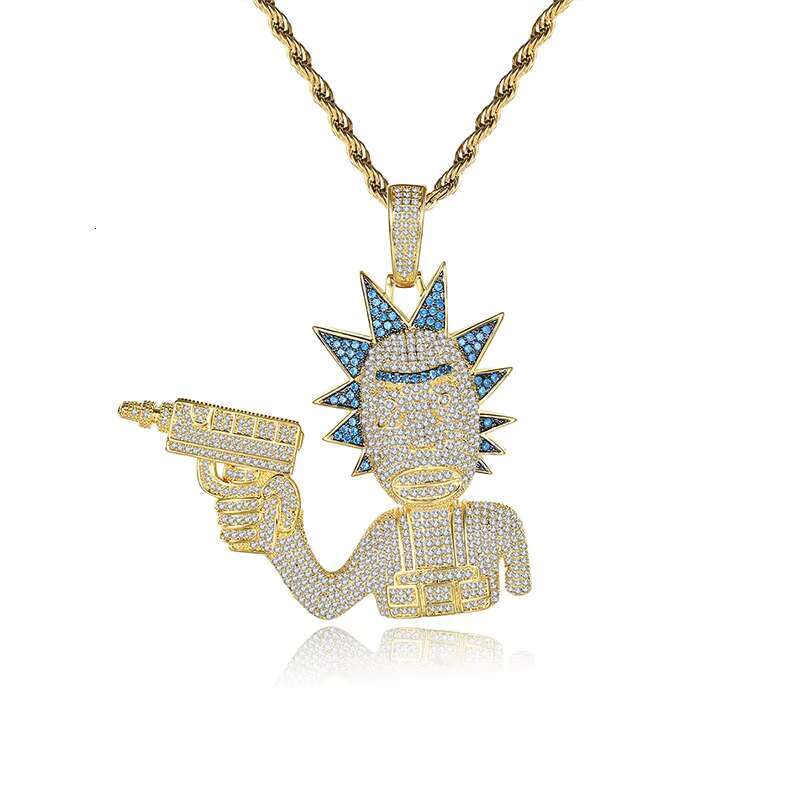 JINSE Mena Gun Hip Hop Jewelry Pendant Iced Out Bling Two Tone Man Chain Necklace