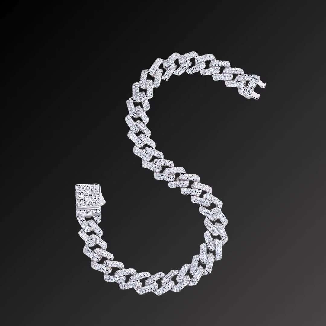8MM 10MM 14MM Moissanite Bracelet Cuban Link Chain 925 Silver White Gold Plated Iced Out Hip Hop Jewelry Bracelets for Men Women