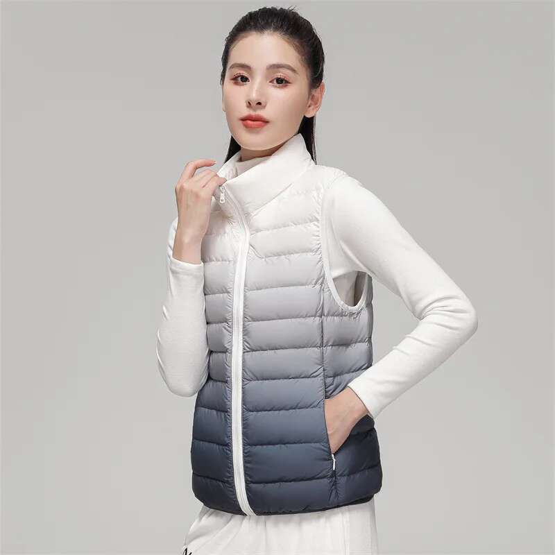 Women Novel Gradient Outwear 90% White Duck Down Ultra Light Vest Female Sleeveless Warm Waistcoat Designer