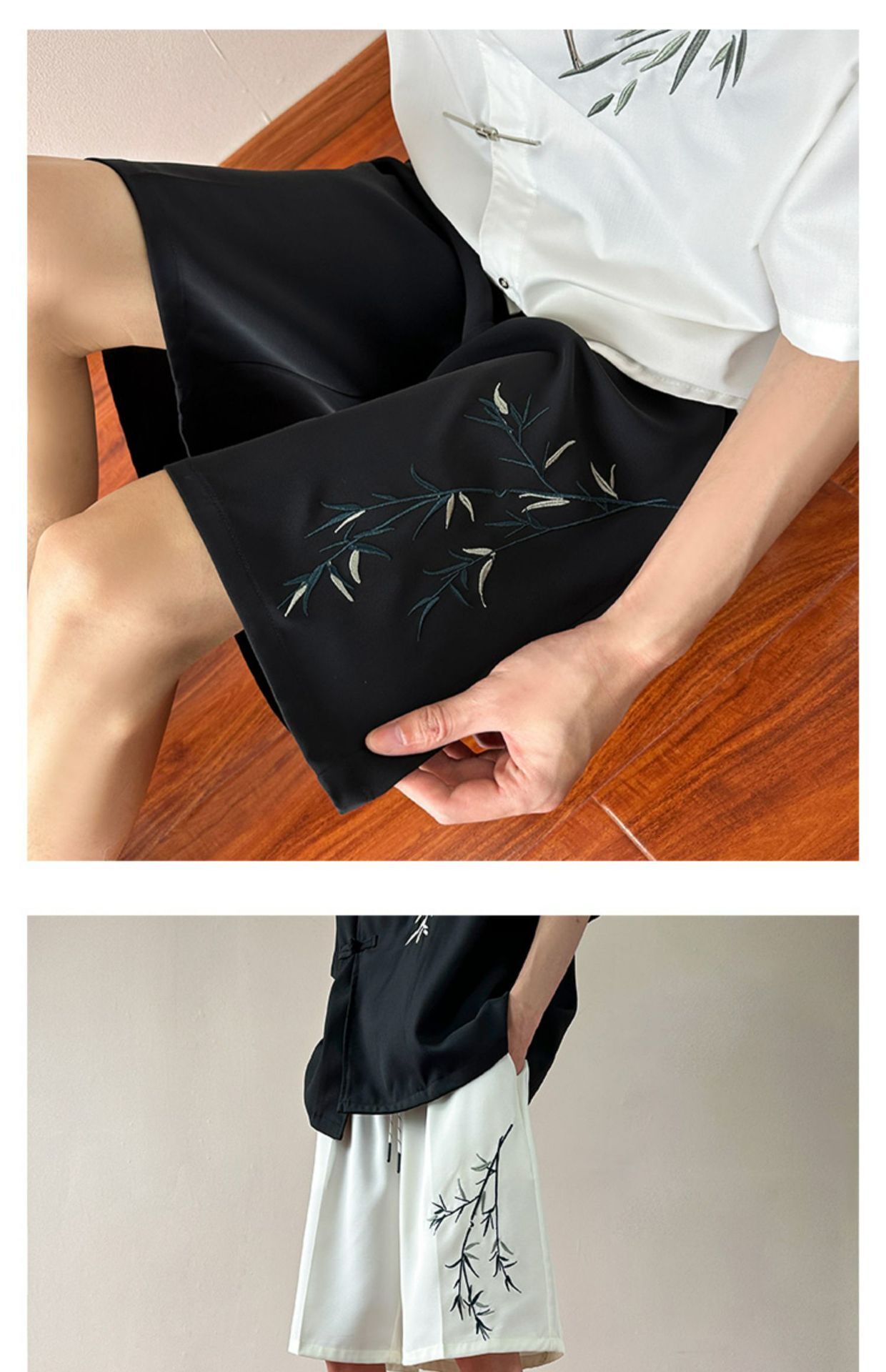 2025S Fashion Designer New Bamboo Leaf Shorts For Men Summer Thin And Loose Casual Shorts Trendy Brand Plus Size Chinese Style Sports Five Quarter Pan