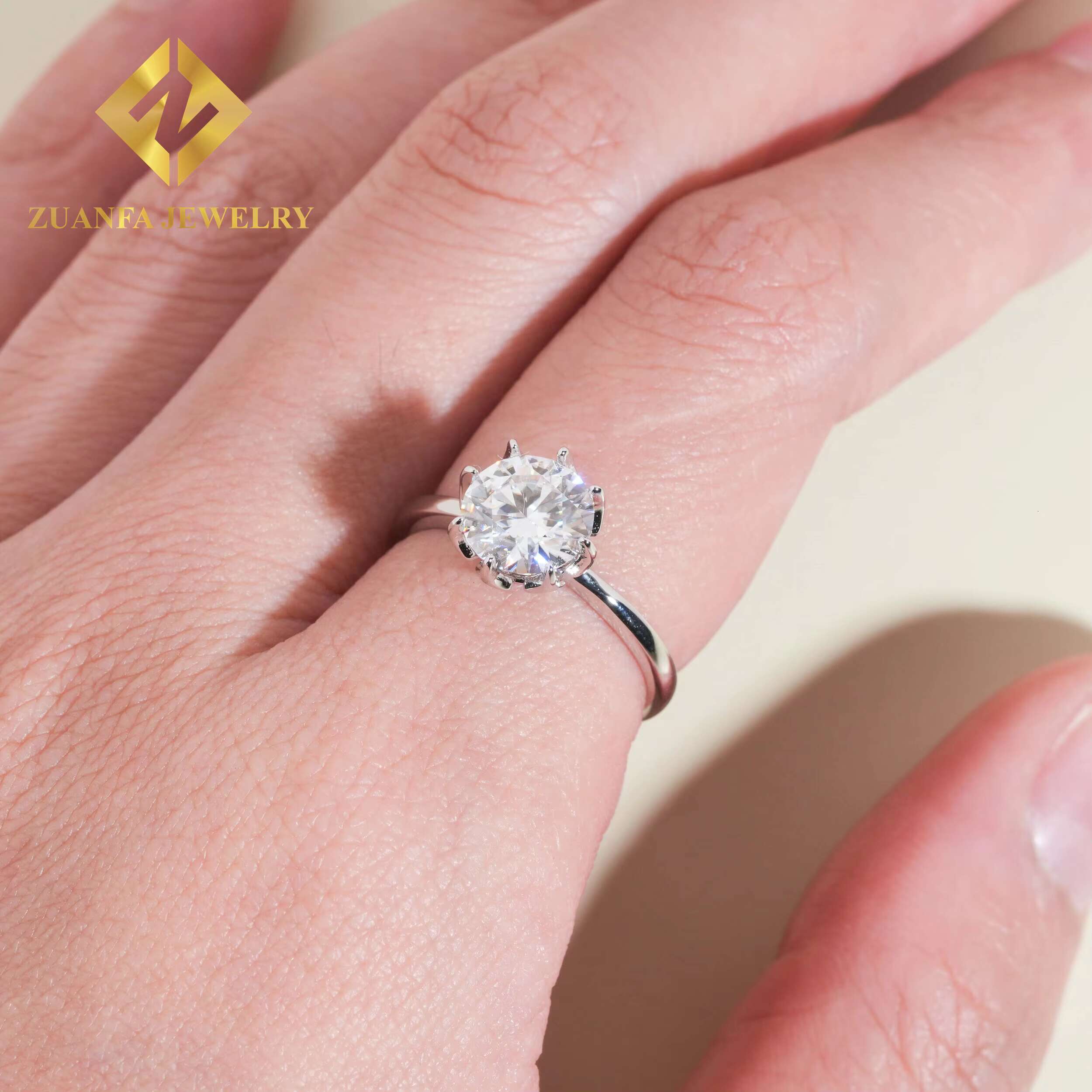 Wedding Ring 925 Sterling Silver 6 Claws 2ct D VVS Round Moissanite Rings Jewelry Diamond Engagement Rings for Women
