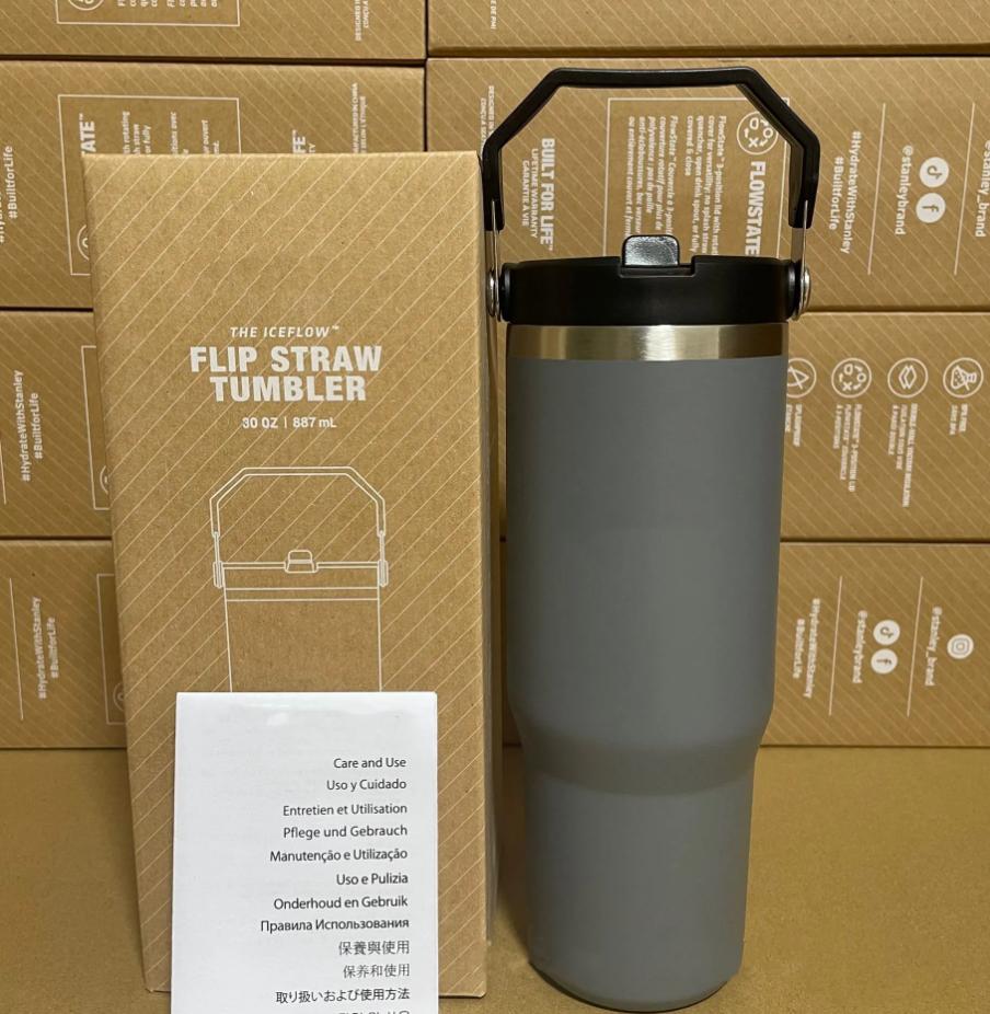 30oz Tumblers With handheld Straw Lids Stainless Steel Coffee Termos Car Vacuum Cup 30 oz Water Bottles for Water Cold Warm With Box US STOCK 0717