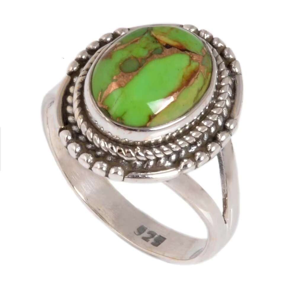 Handcrafted Green Copper Turquoise 925 Sterling Silver Ring