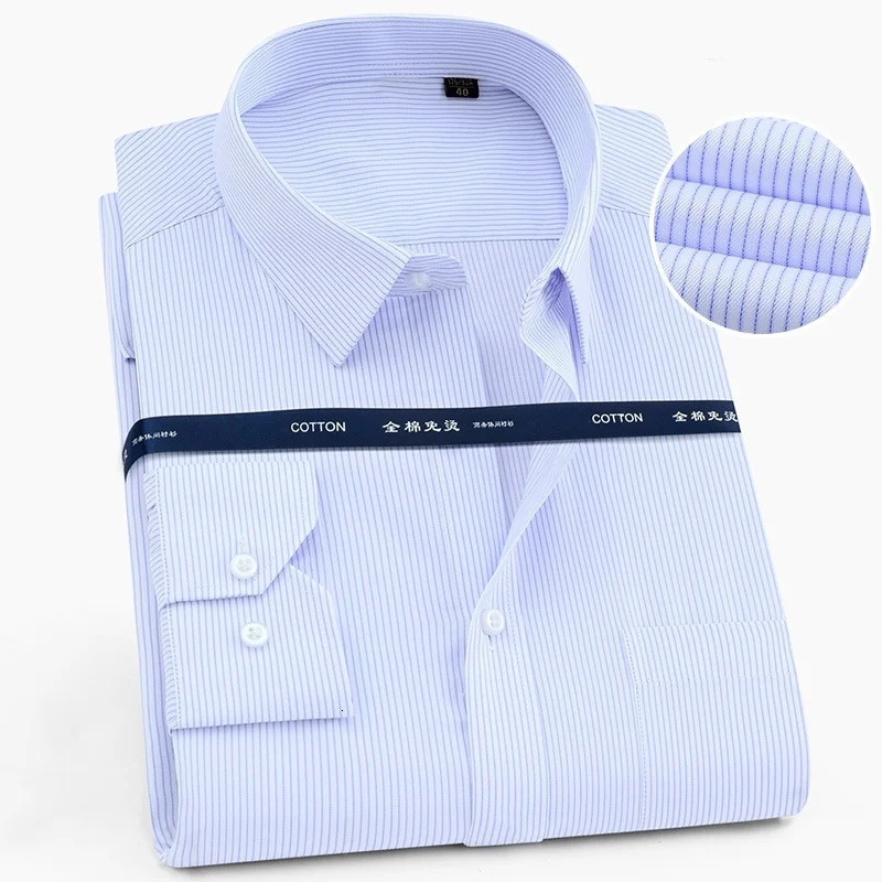 Quality 100%Cotton Men Dress Long Sleeve Shirt Solid Male Plus Size Regular Fit Business Social Office Shirt White Blue S-8XL 250509