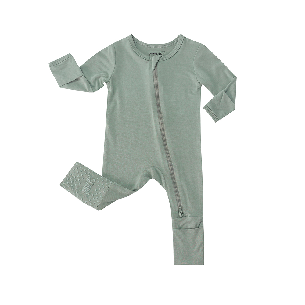 Zip up Custom Non Slip Footed Infant Romper Jumpsuit New Born Clothes Convertible Baby Bamboo Footie Onesies