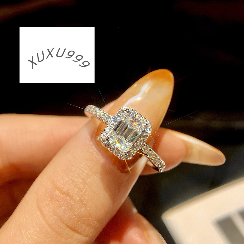 GRA Certificate Emeraude Cut 1 2ct Diamond Moissanite Rings 925 Sterling Silver for Women Wedding Engagement Jewelry Gifts