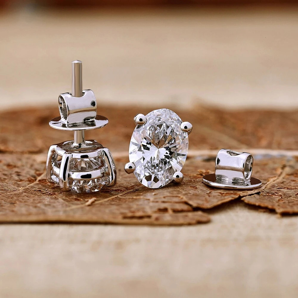 1/2 D Color Oval Cut Diamond Stud Earrings with GRA Certificates S925 Sterling Silver Ear Studs for Women Men 250512