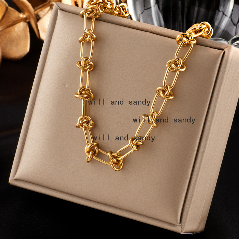 18k Gold Love Knot Chunky Chain Necklace Bracelet Designer Jewelry Set Gold Collar Snake Braid Chain Hip Hop Necklaces for Woman Man Gift Nightclub Fa