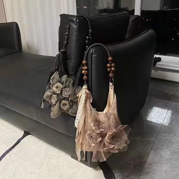 Chinese Style Rose Decor Shoulder Fashion Commuter Tote Classic Pleated Handbags High Quality Women Underarm Bags