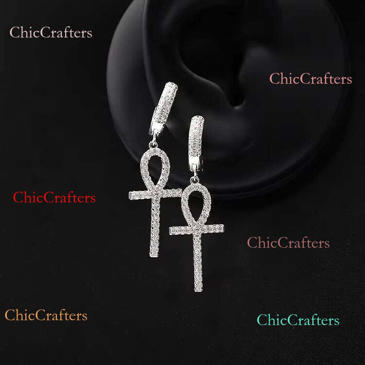 Fashion Cross Hoop S Sier 14k Yellow Gold Plated White Moissanite Dia Gem Drop Earrings for Woman Man