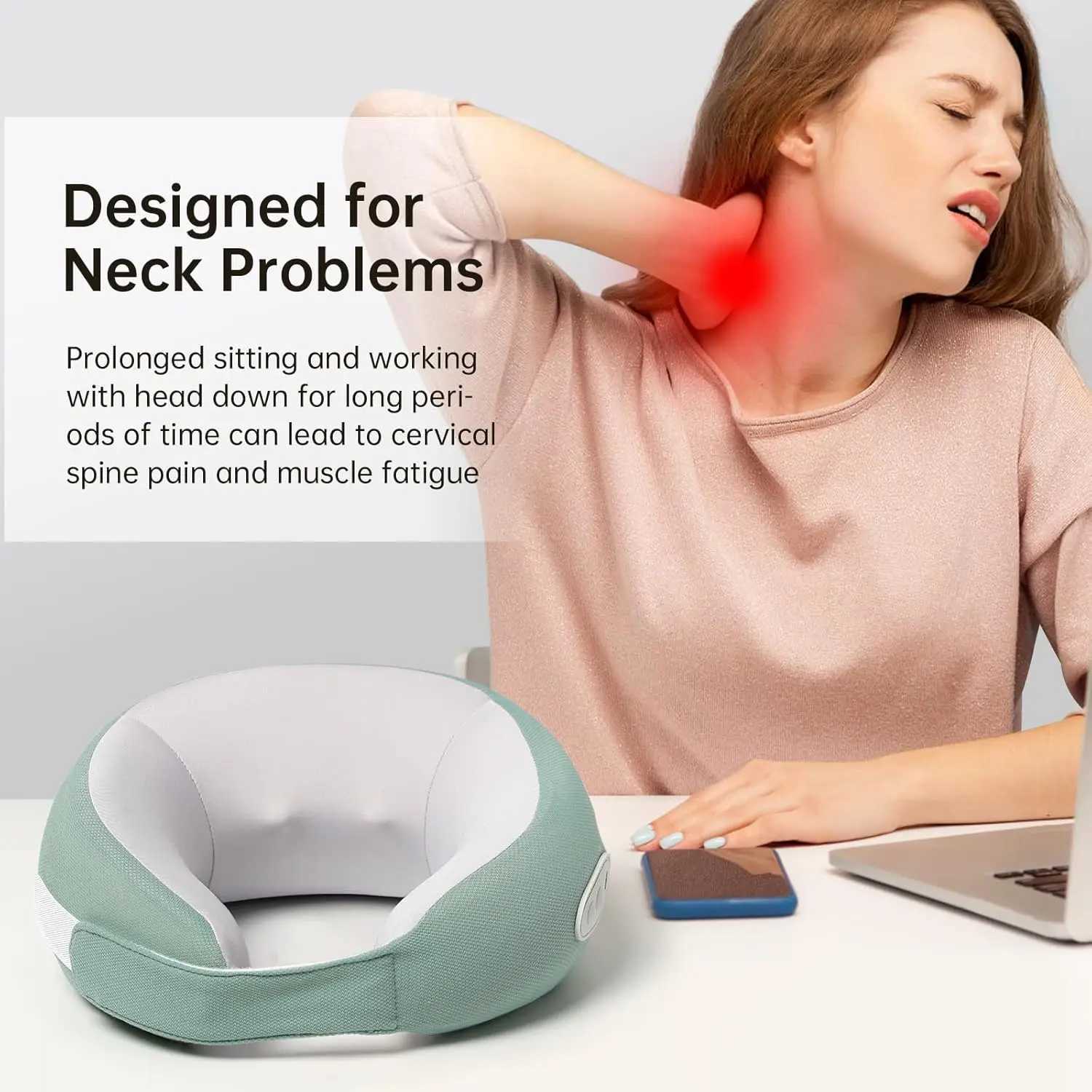 Electric Neck Shoulder Massager Shiatsu Massage Pillow with Heat Hot Compress Cordless Cervical Massager Arm Muscle Pain ReliefW250512