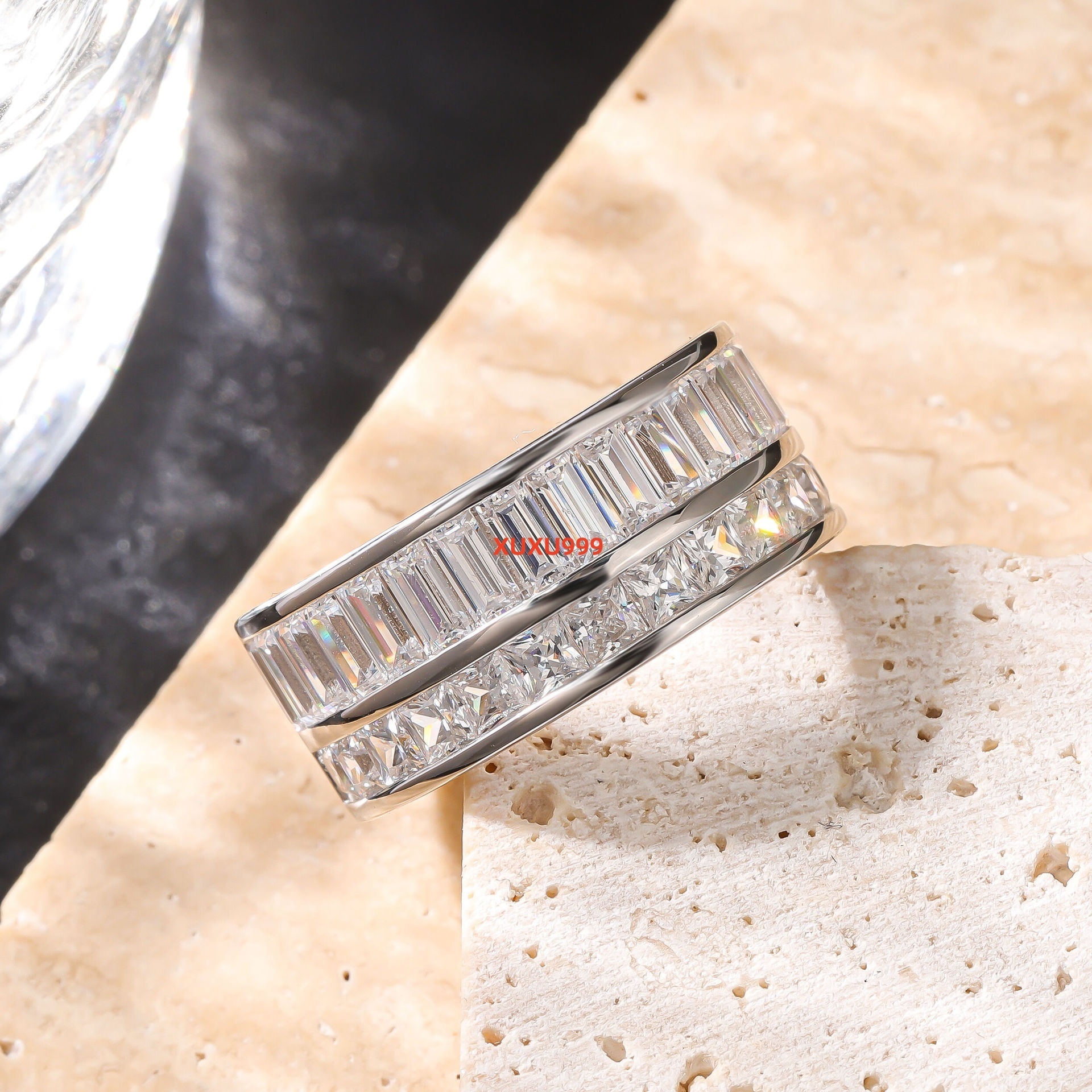 DEYIN Direct Manufacturer S925 Silver Baguette Princess Cut White Vvs Moissanite Real Gold Plated for Wedding Man Ring