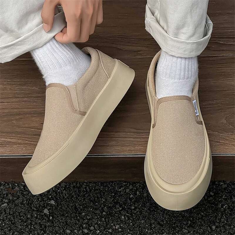 Men's canvas high-quality loafers fashionable thick soles versatile casual sports board white lazy shoes