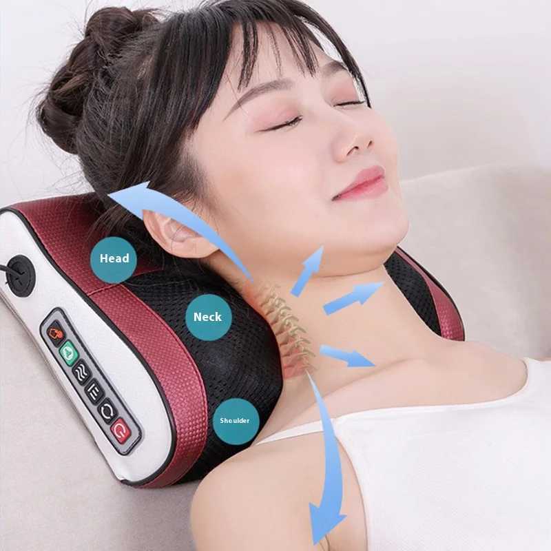 Shiatsu back and neck massager with heat and deep tissue kneading - electric massage pillow for home car and office useW250512