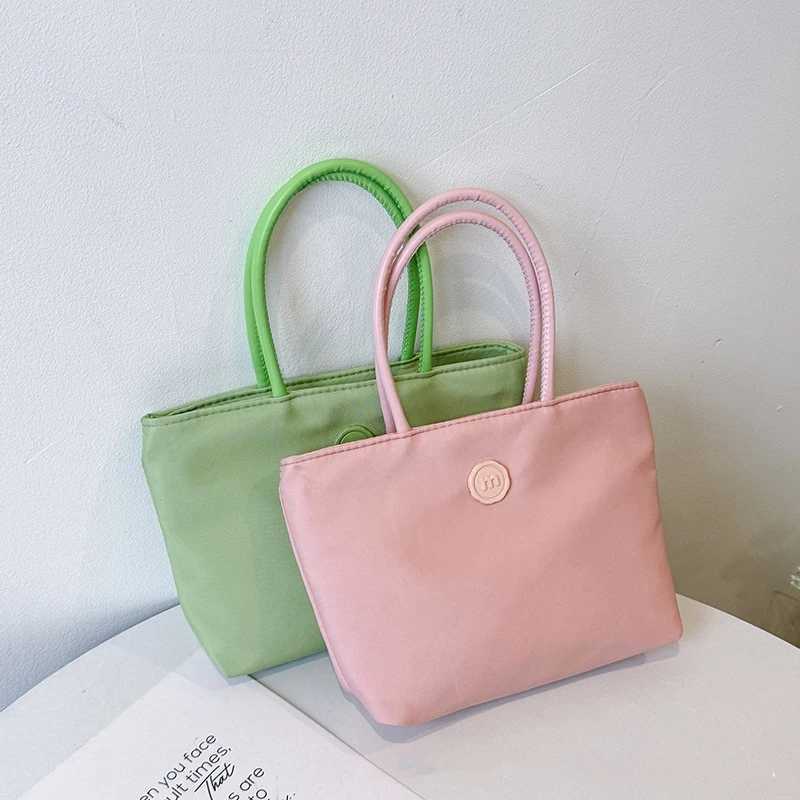 Summer Green Tote Bag Mini Nylon Pink Handbag Korean Fashion Solid Color HandHold Bag Women Girls Shopping Commuting BagW250512