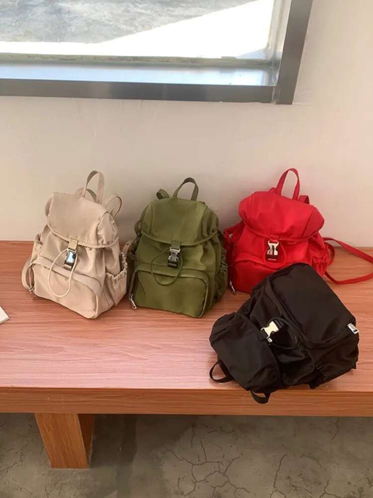 Fashion Casual Nylon Backpack For Women 2025 New Korean Flip Cover College Style Student Bags Simple Solid Handbags Lady