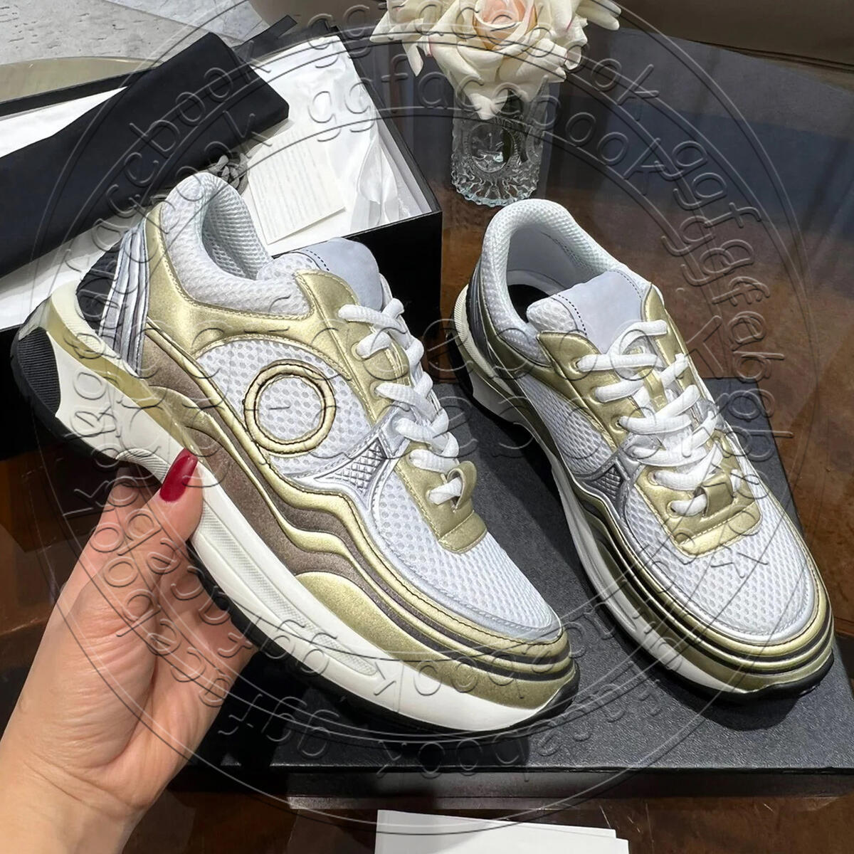 Vintage Suede Casual Shoes Calfskin Reflective Sneaker Leather Flat Trainers Golden Sliver Mesh Lace-up Shoes Outdoor Runner Trainers Men Sport Shoes ff