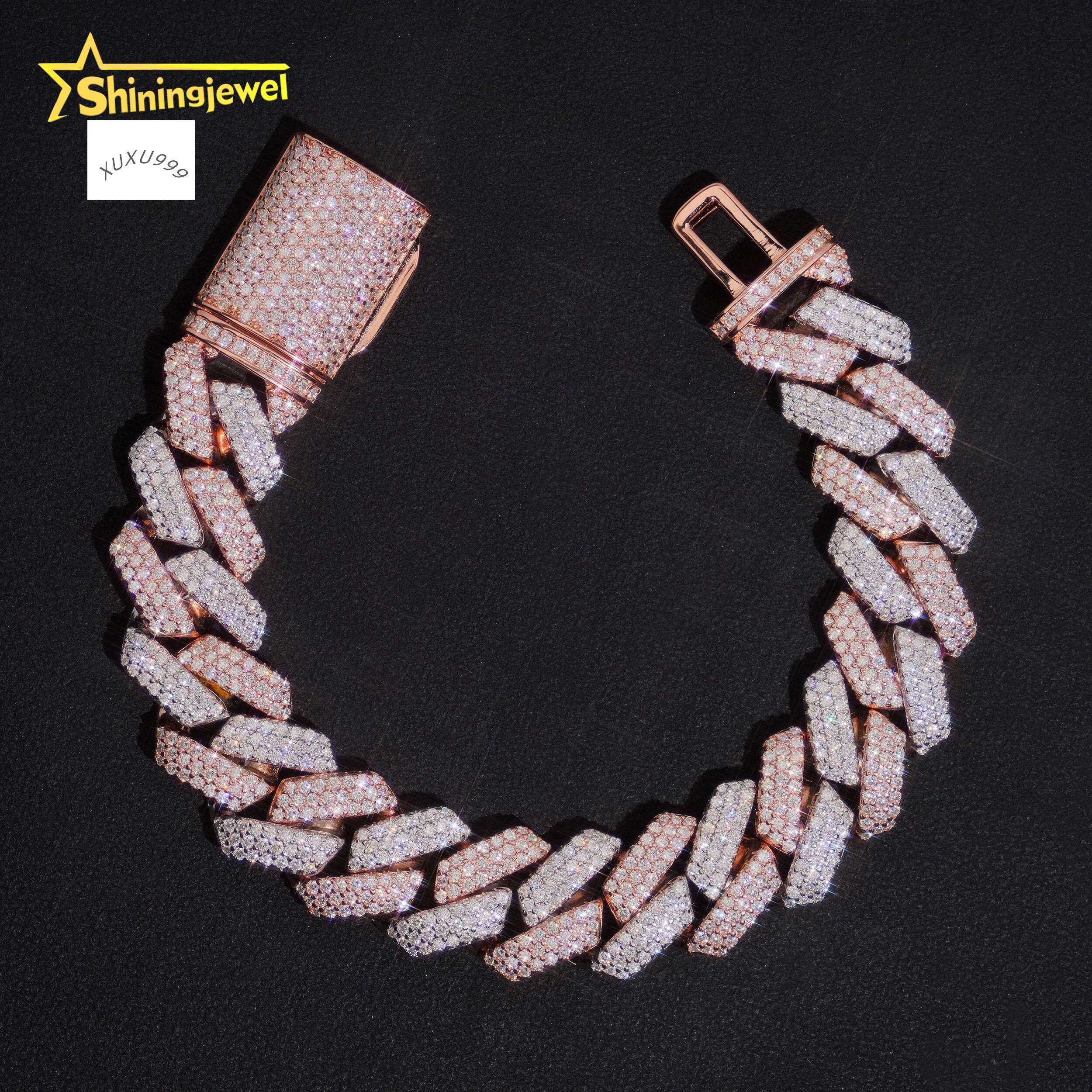 Two Color Silver Rose Gold 12mm Custom Name Engraved VVS Moissanite Cuban Link Bracelet in 925 Silver Low Tariff