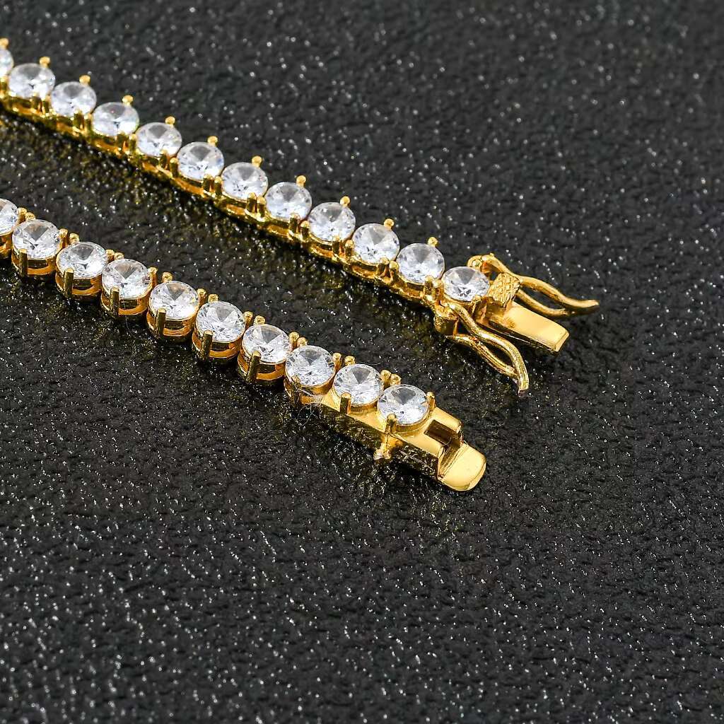 4mm Cubic Zirconia Tennis Chain Necklace 18k Gold Plated Mens Cuban Link Chain