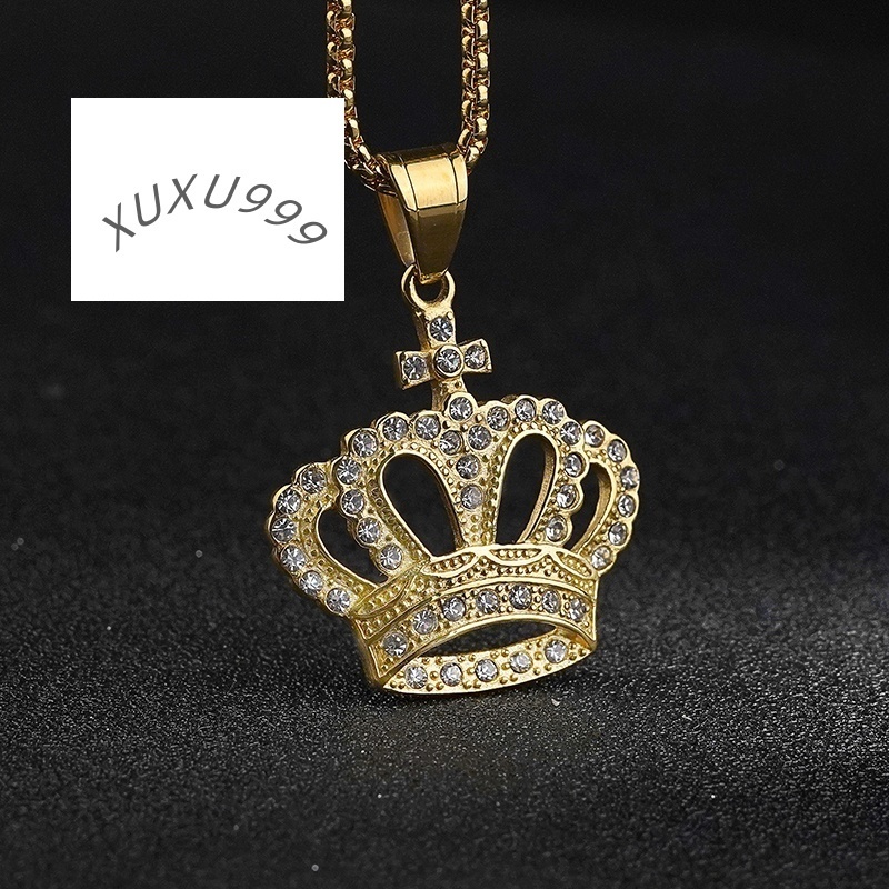 Stainless Steel Jewelry Pendants Crown Charms Crystal PVD Gold Plating New Arrival 2024 Sales Products
