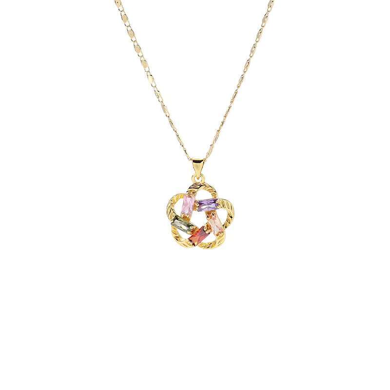 Women's star ring, colorful pendant, simple temperament, necklace, personalized design, luxurious flower pendant necklace