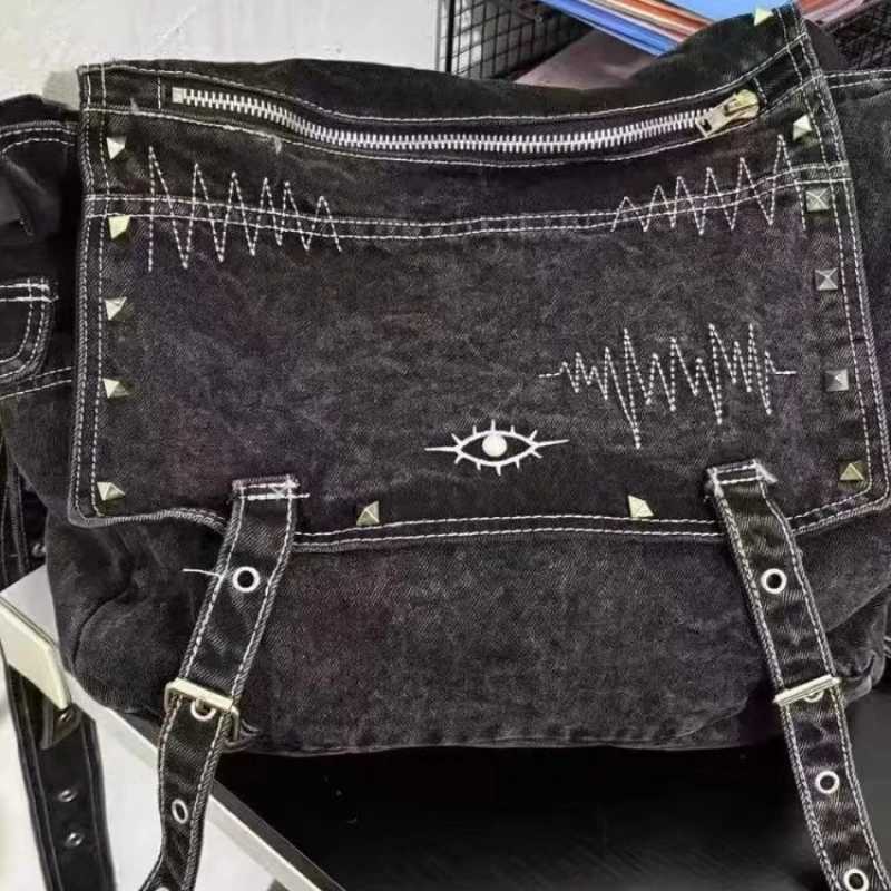 Streetwear Fashion Denim Bag Korean Office Lady All Match Casual Shoulder Underarm Bag Women Vintage Grunge Purses and HandbagsW250512