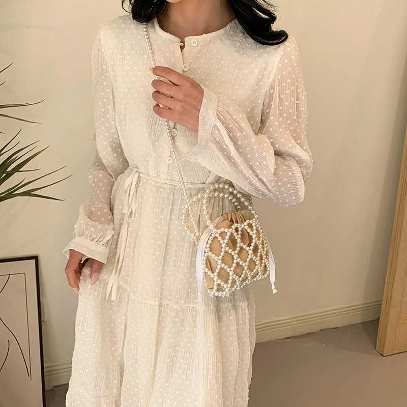 Pearl Womens Bucket Tote Bag Woven Pearl Crossbody Small Wallet Handbag Casual Drawstring Female Coin Purse Z250512