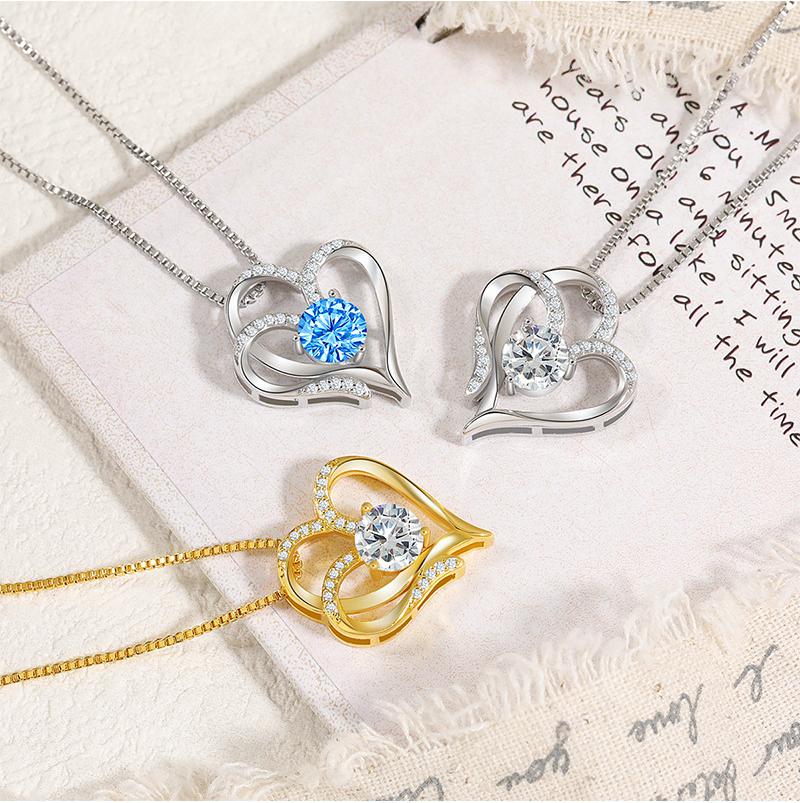 Romantic Jewelry Gift: Shiny Two-Toned Heart Necklaces Set