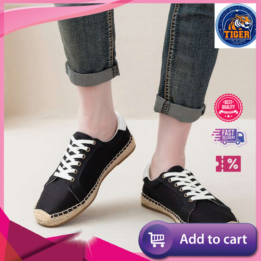 Ddmytiger S Men Fisherman Spring Summer New Linen Canvas Simple And Casual Grass Woven Soft Sole Lace Up Sports Shoes One Foot Pedal Outdoor Shoes