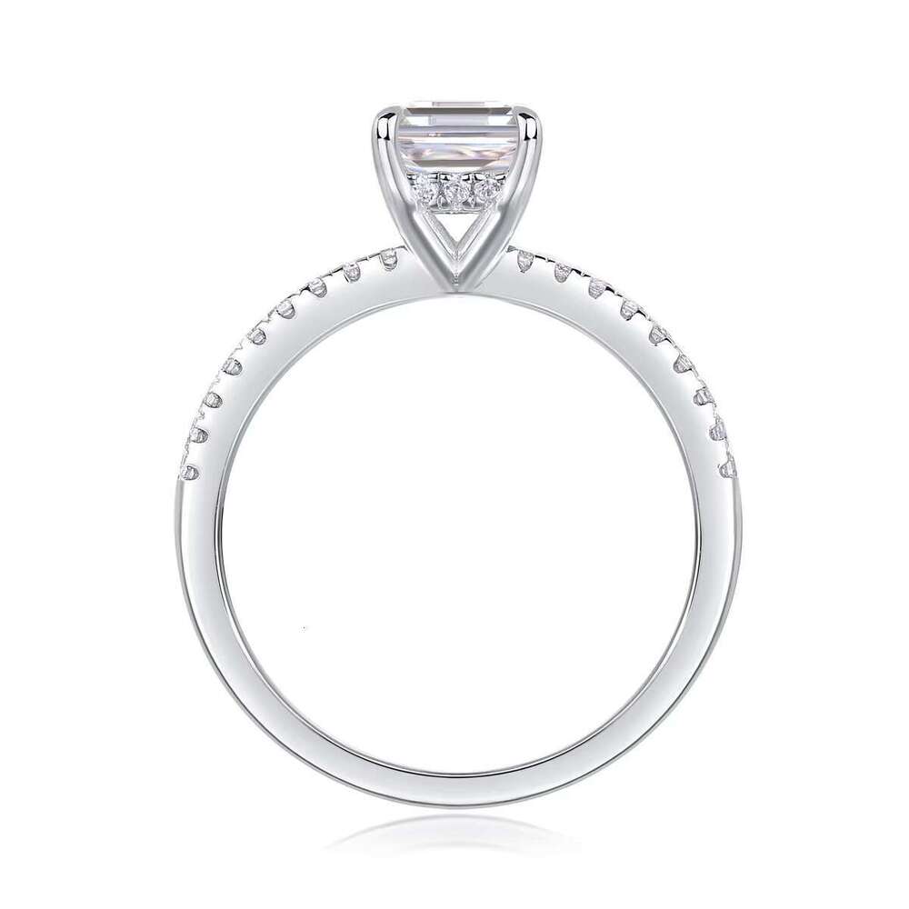 Elegant Moissanite emerald cut shared fork ring, made of pure silver, suitable for women (sizes 5-9 in the United States)