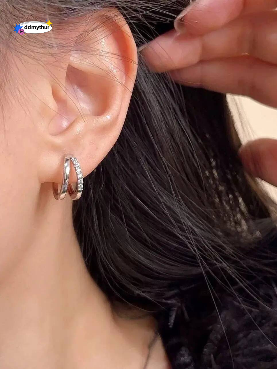Fashion Simple Double Zirconia Hie for Women Girls Trendy Small Hoop Earrings Jewelry ddmythur
