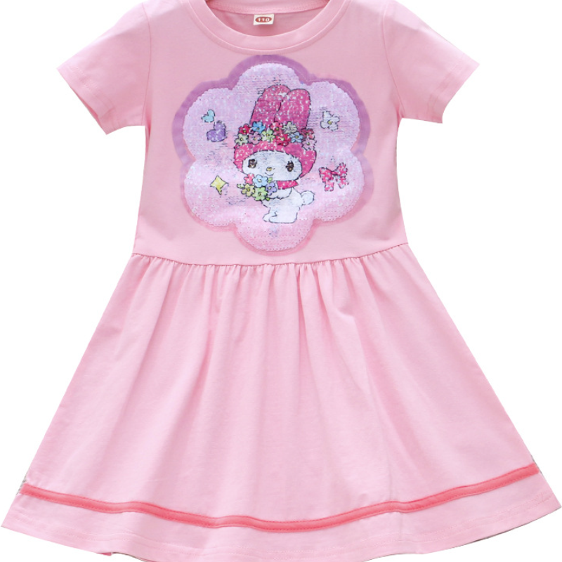 DISNEY Frozen Princess Elsa kids designer clothes Summer girl short-sleeved dress little girl color-changing sequin princess dress cartoon cotton.