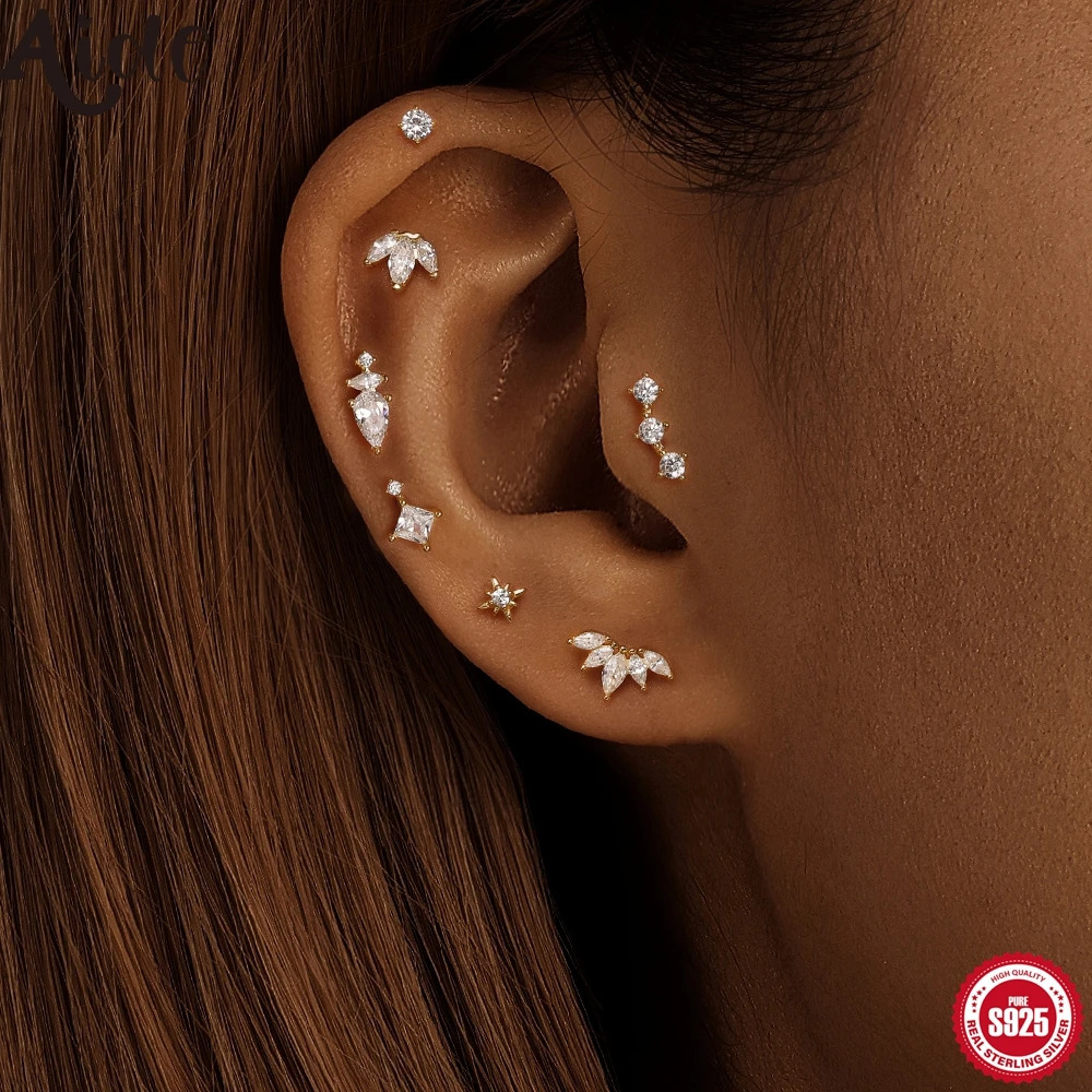 Aide Pendientes Plata 925 Piercing Stud Earrings For Women Cubic Zirconia 925 Sterling Silver Cartilage Earring Fine Jewerly 1pc 250512