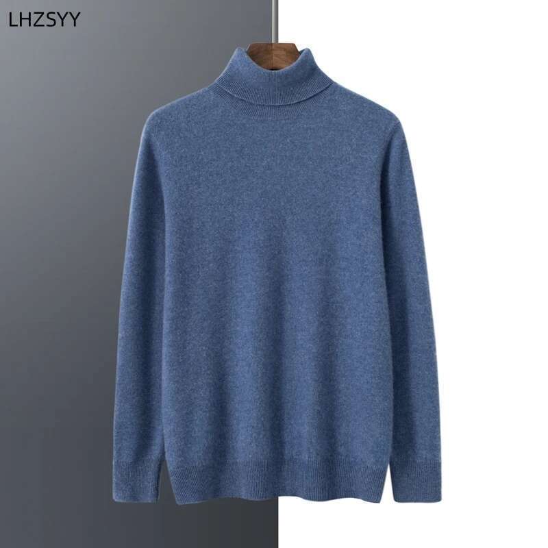 Autumn Winter New 100% Cashmere Sweater Men's Turtleneck Turtlenecks Knit Pullovers Youth Loose Warm Business Casual Solid Top